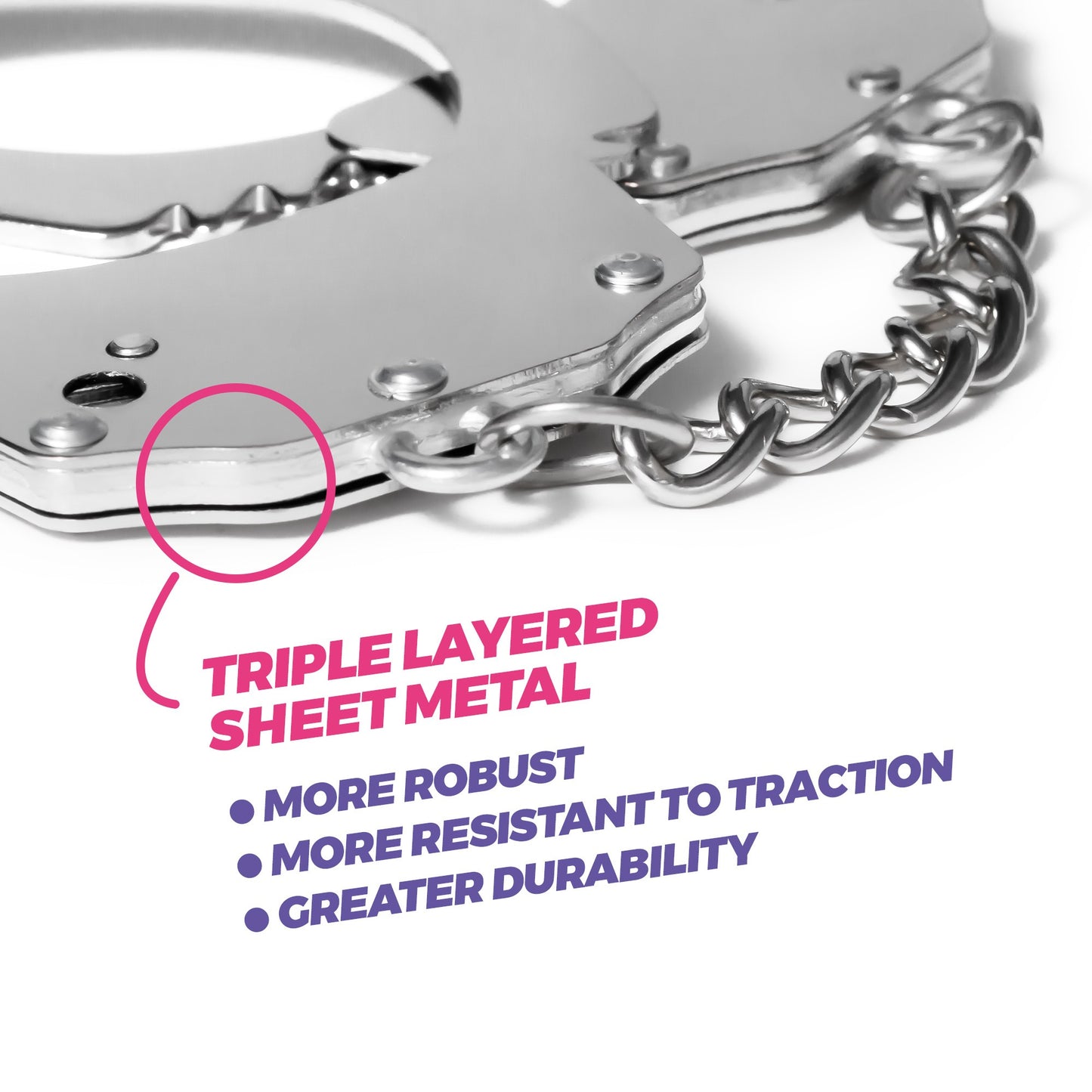 CRUSHIOUS SPANGLE METAL HANDCUFFS WITH PLUSH IN PINK