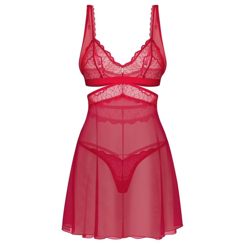OBSESSIVE CHEMISE AND THONG CUPIDE DESIR RED