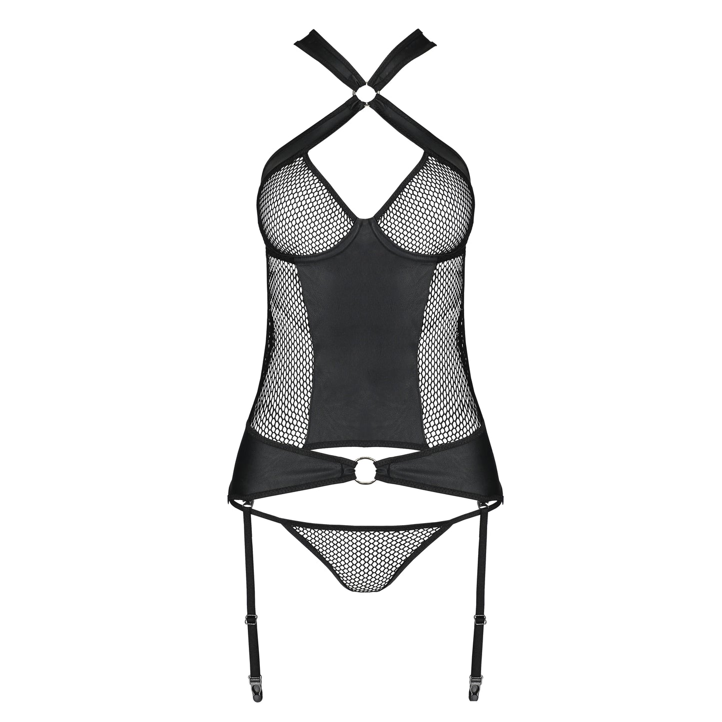 PASSION AMANDA CORSET AND THONG BLACK