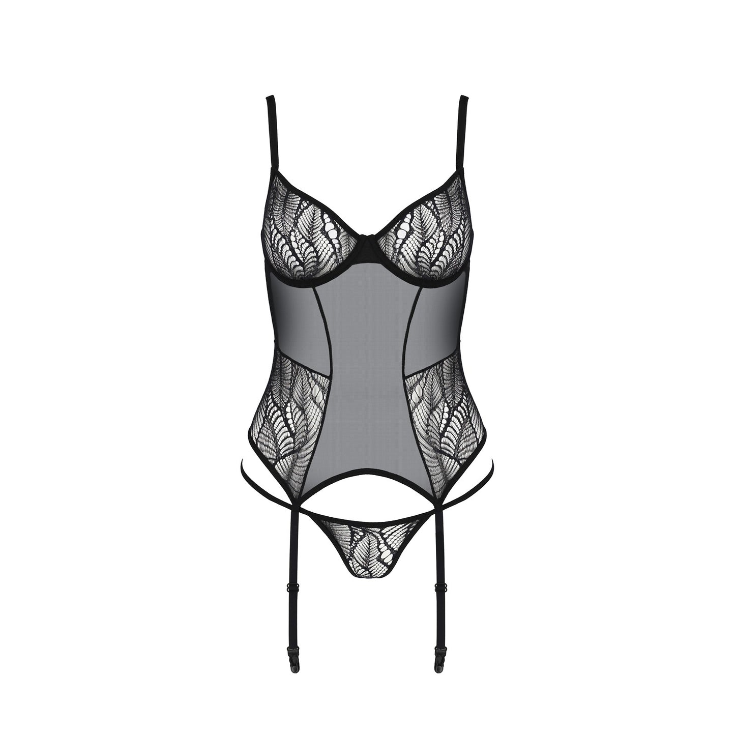 PASSION ECO COLLECTION LEAFA CORSET AND THONG BLACK