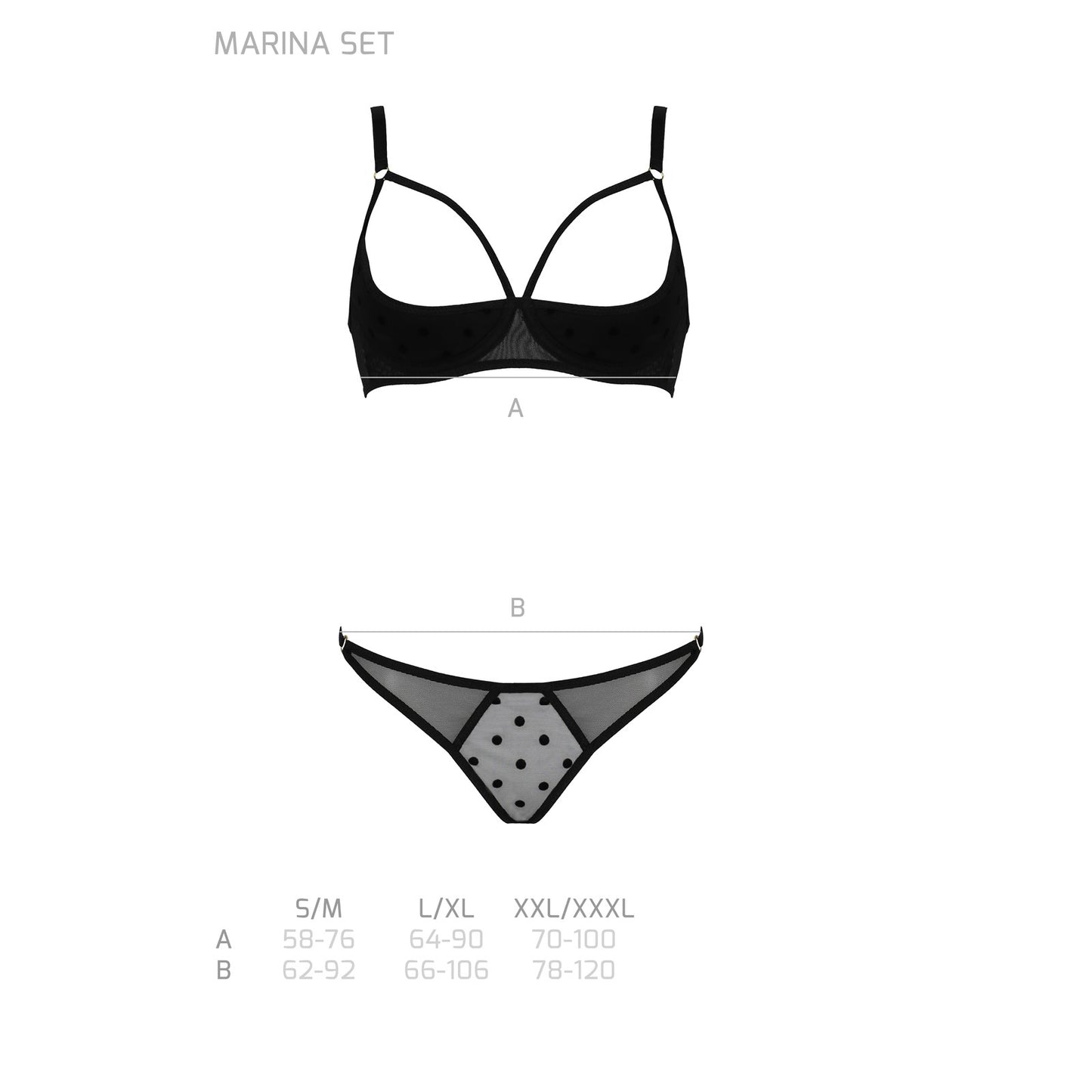 PASSION DEVIL COLLECTION MARINA SET 2 PIECE WITH OPEN BRA BLACK
