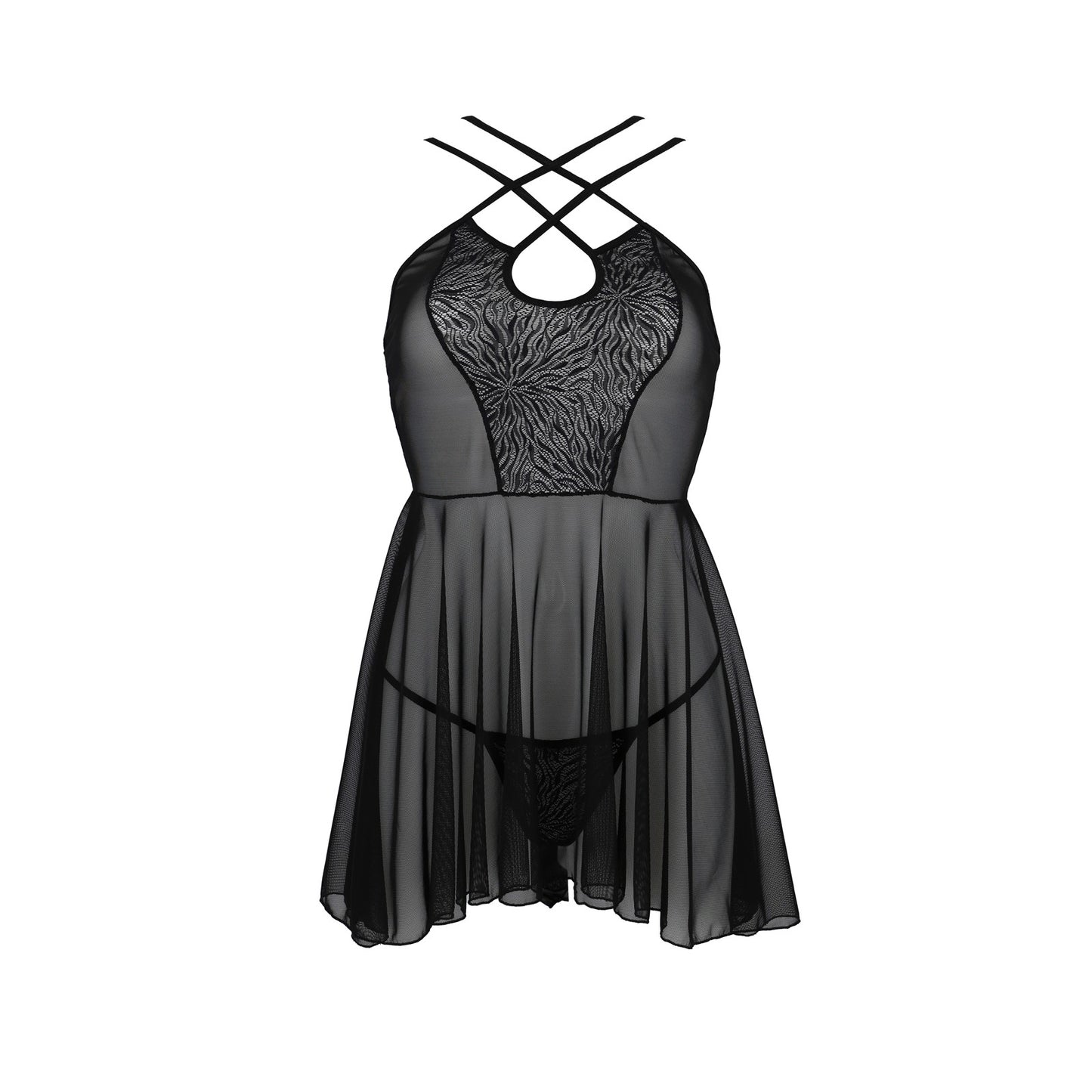 PASSION ECO COLLECTION SELAGINELLA CHEMISE AND THONG BLACK