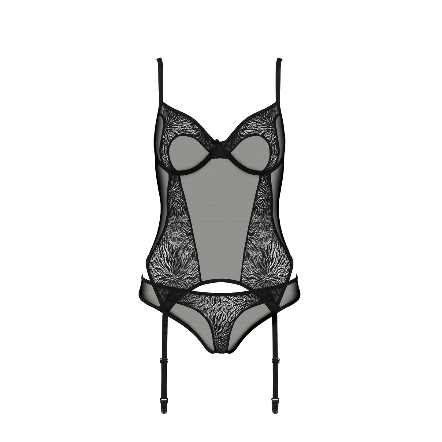 PASSION ECO COLLECTION SELAGINELLA CORSET AND THONG BLACK
