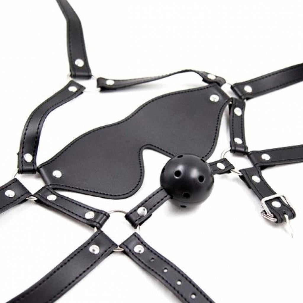 ARGUS TOYS OVER THE HEAD EYE MASK WITH BALL GAG