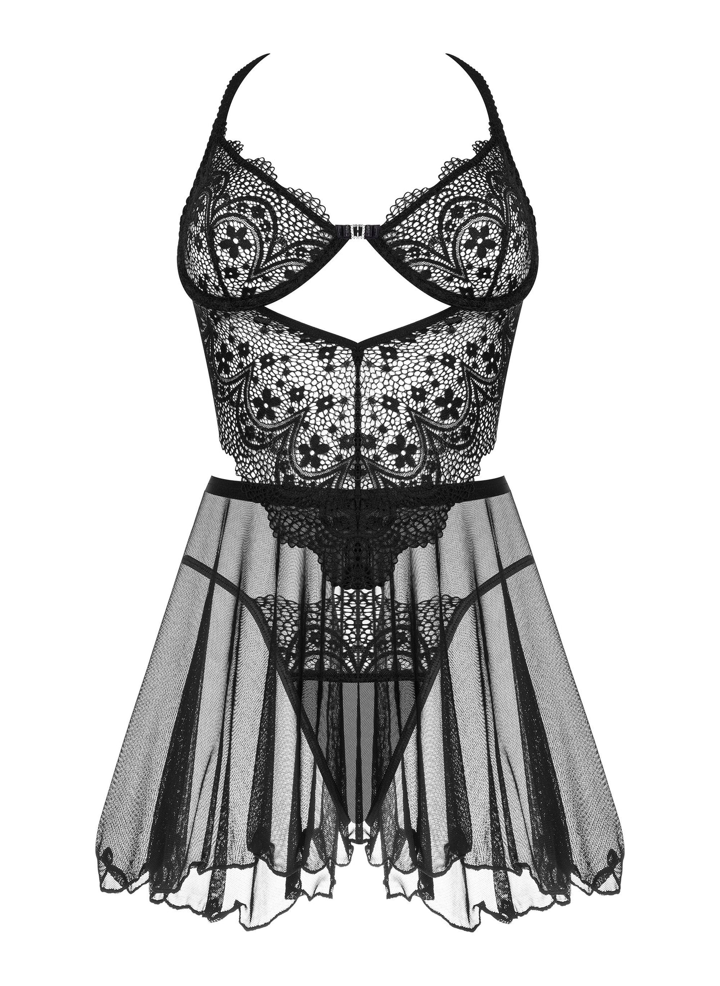 BEAUTY NIGHT FASHION DARK MIRAGE CHEMISE AND THONG BLACK