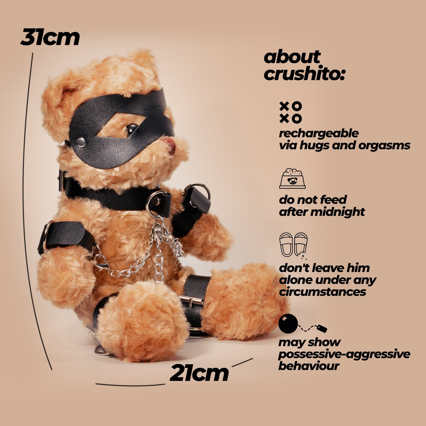 CRUSHITO BONDAGE TEDDY BEAR BLACK 31CM