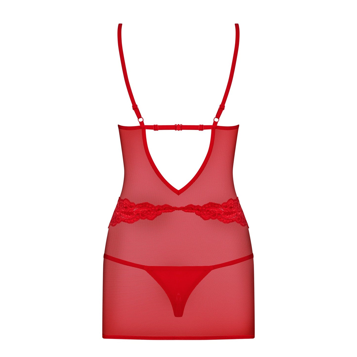 OBSESSIVE 829-CHE CHEMISE AND THONG RED