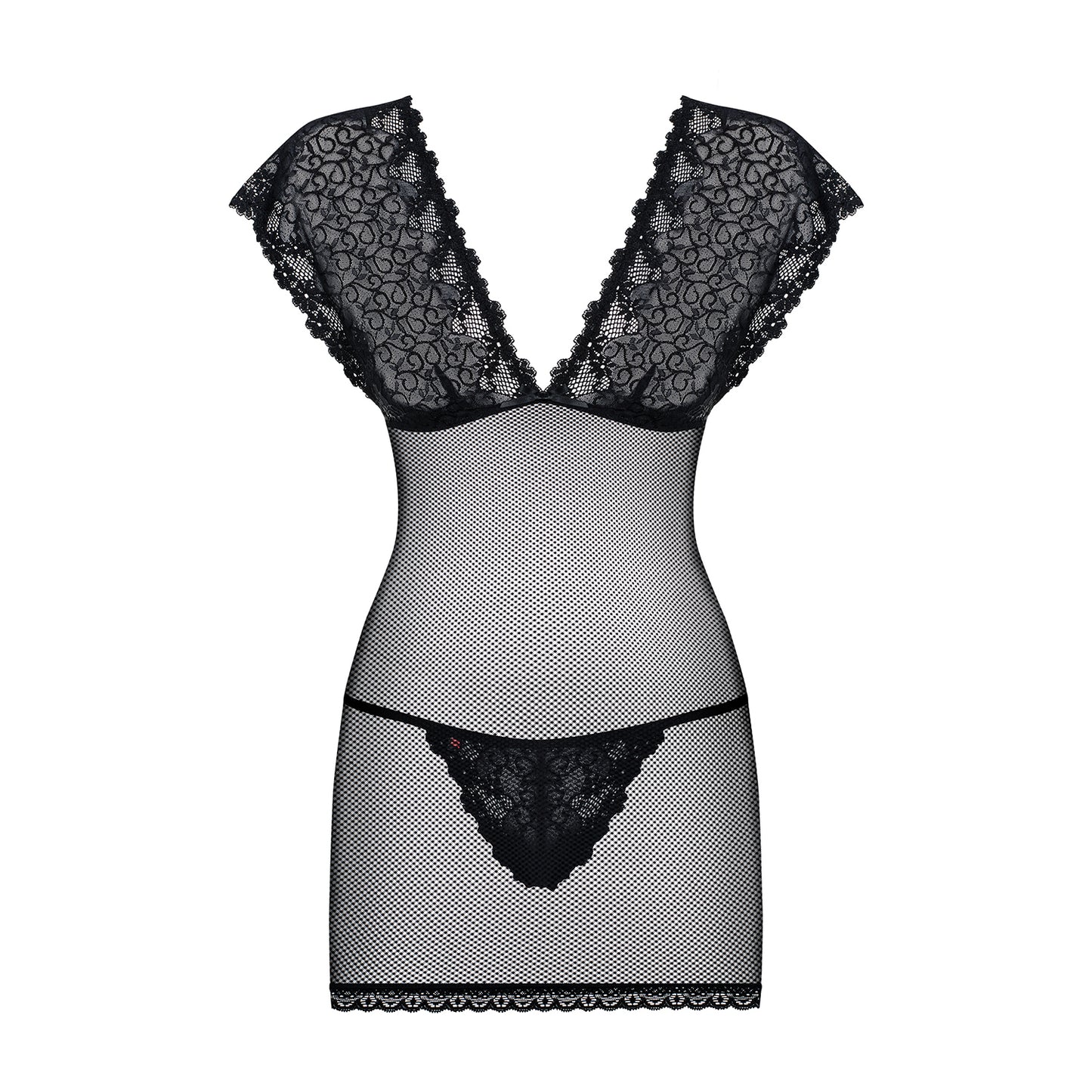 OBSESSIVE 821-CHE CHEMISE AND THONG BLACK