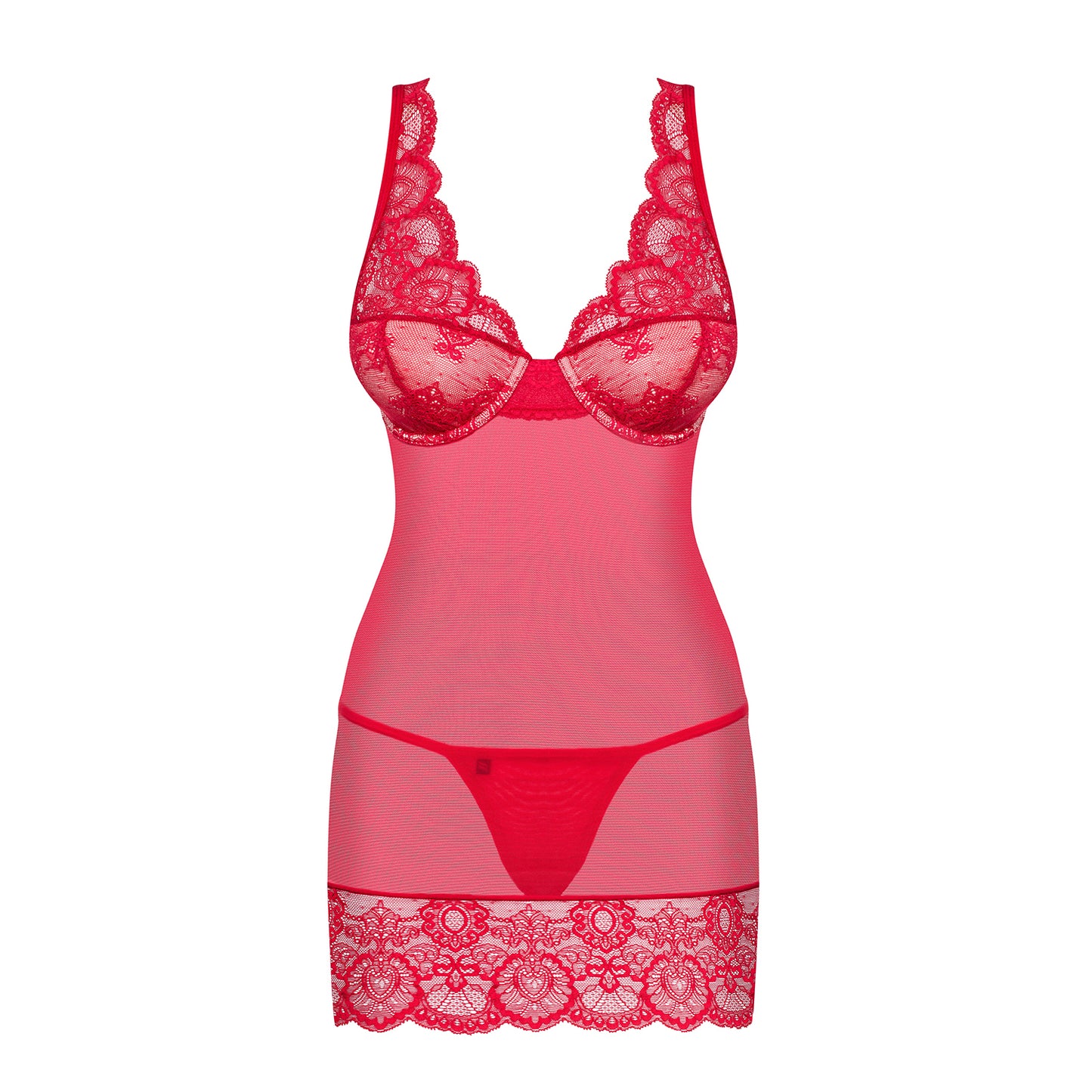 OBSESSIVE 853-CHE CHEMISE AND THONG RED