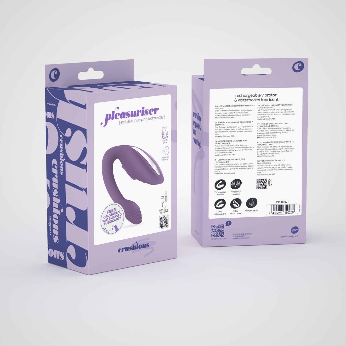 PLEASURISER RECHARGEABLE VIBRATOR WITH REMOTE CONTROL AND FREE WATERBASED LUBRICANT CRUSHIOUS