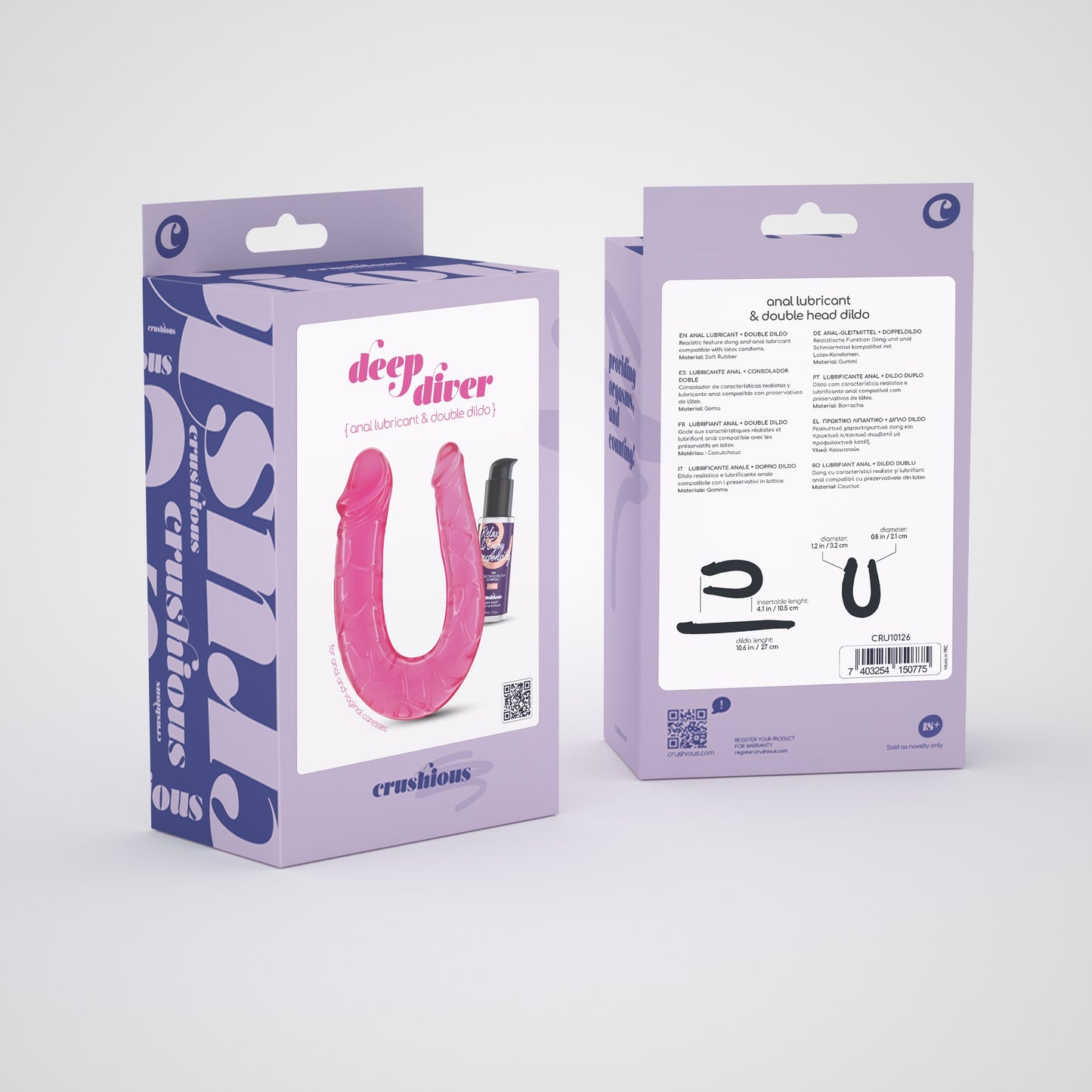 CRUSHIOUS DEEP DIVER DOUBLE DILDO WITH ANAL LUBRICANT 50ML PINK