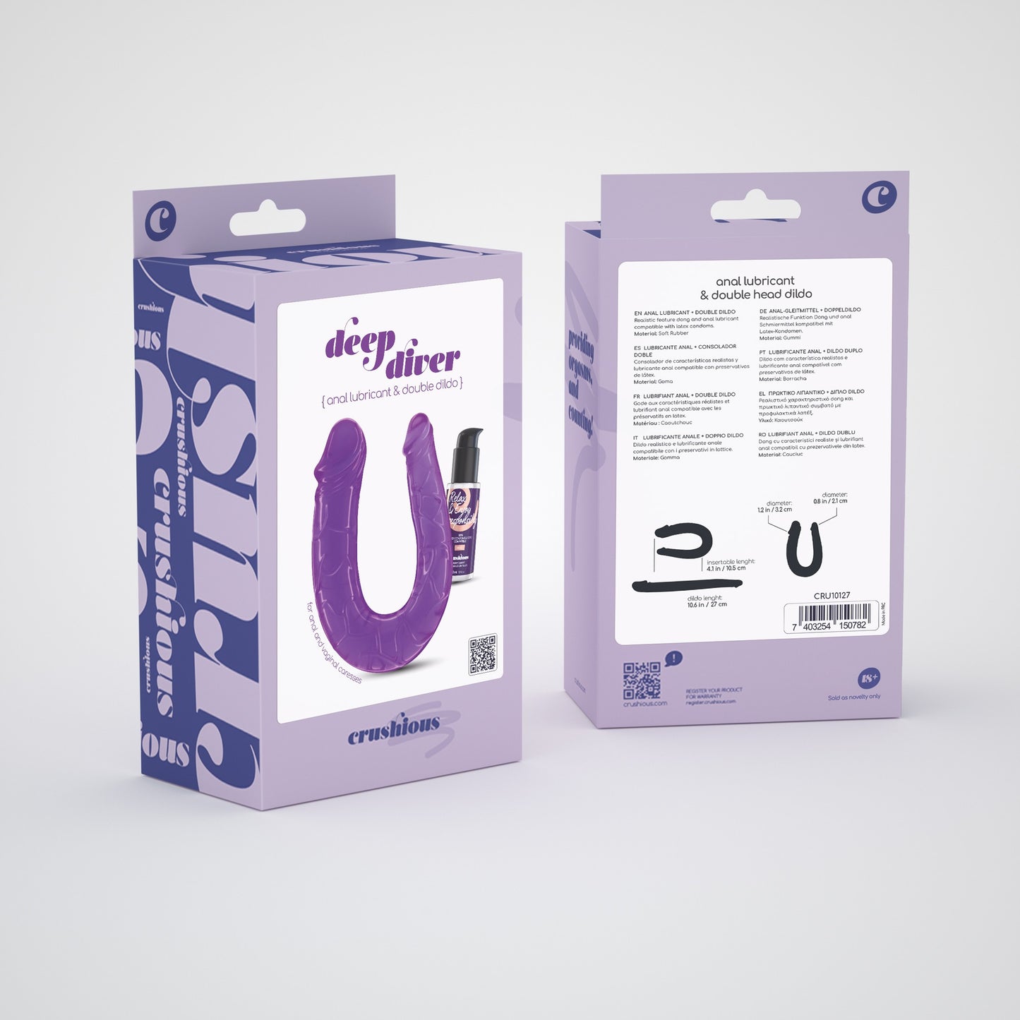 CRUSHIOUS DEEP DIVER DOUBLE DILDO WITH ANAL LUBRICANT 50ML PURPLE