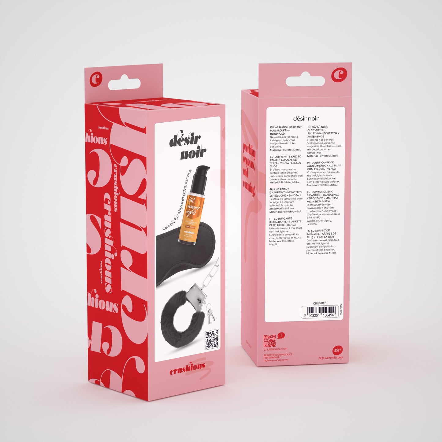 CRUSHIOUS DÉSIR NOIR HANDCUFFS SET + SATIN BLINDFOLD AND WARMING EFFECT LUBRICANT
