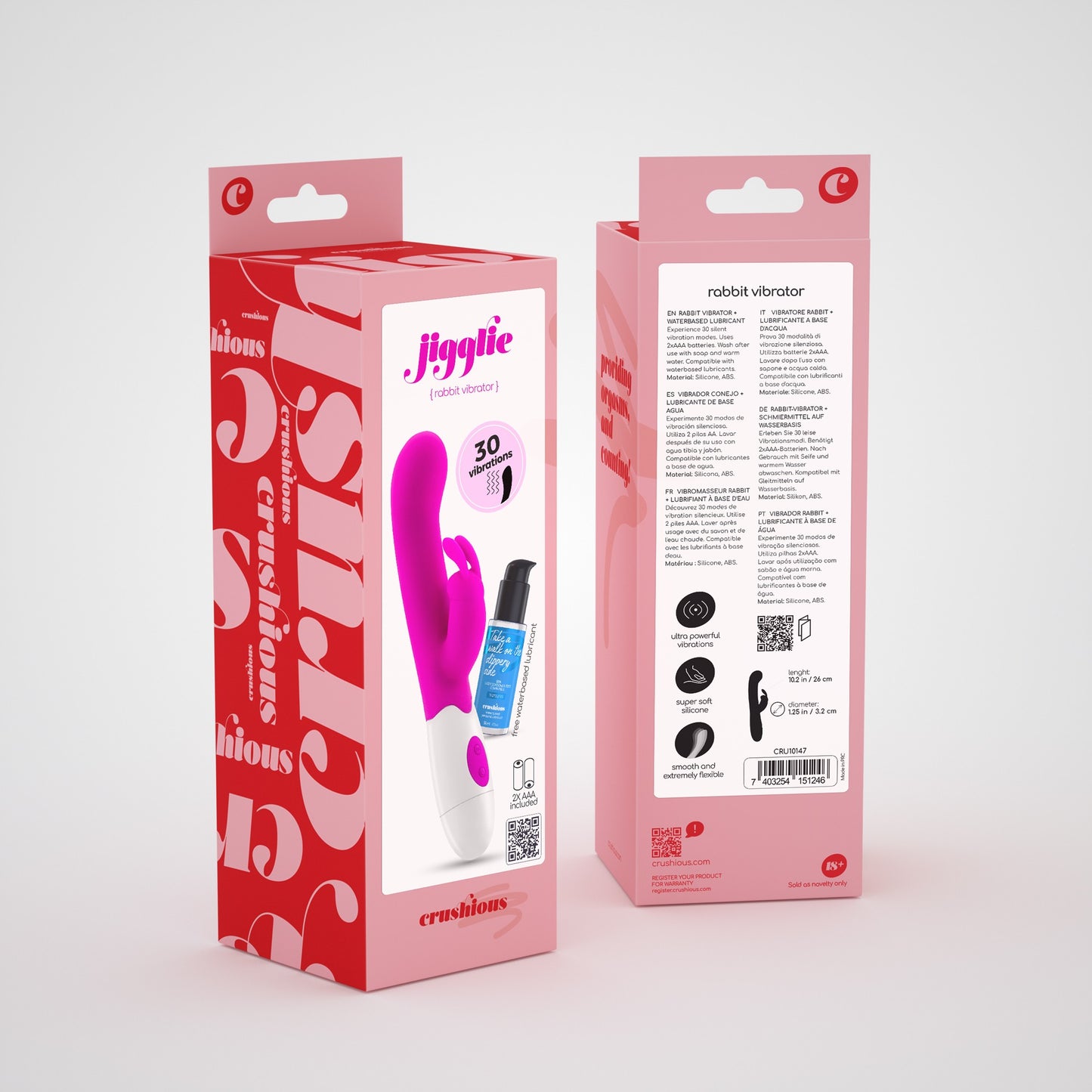 CRUSHIOUS JIGGLIE RABBIT VIBRATOR WITH WATERBASED LUBRICANT INCLUDED