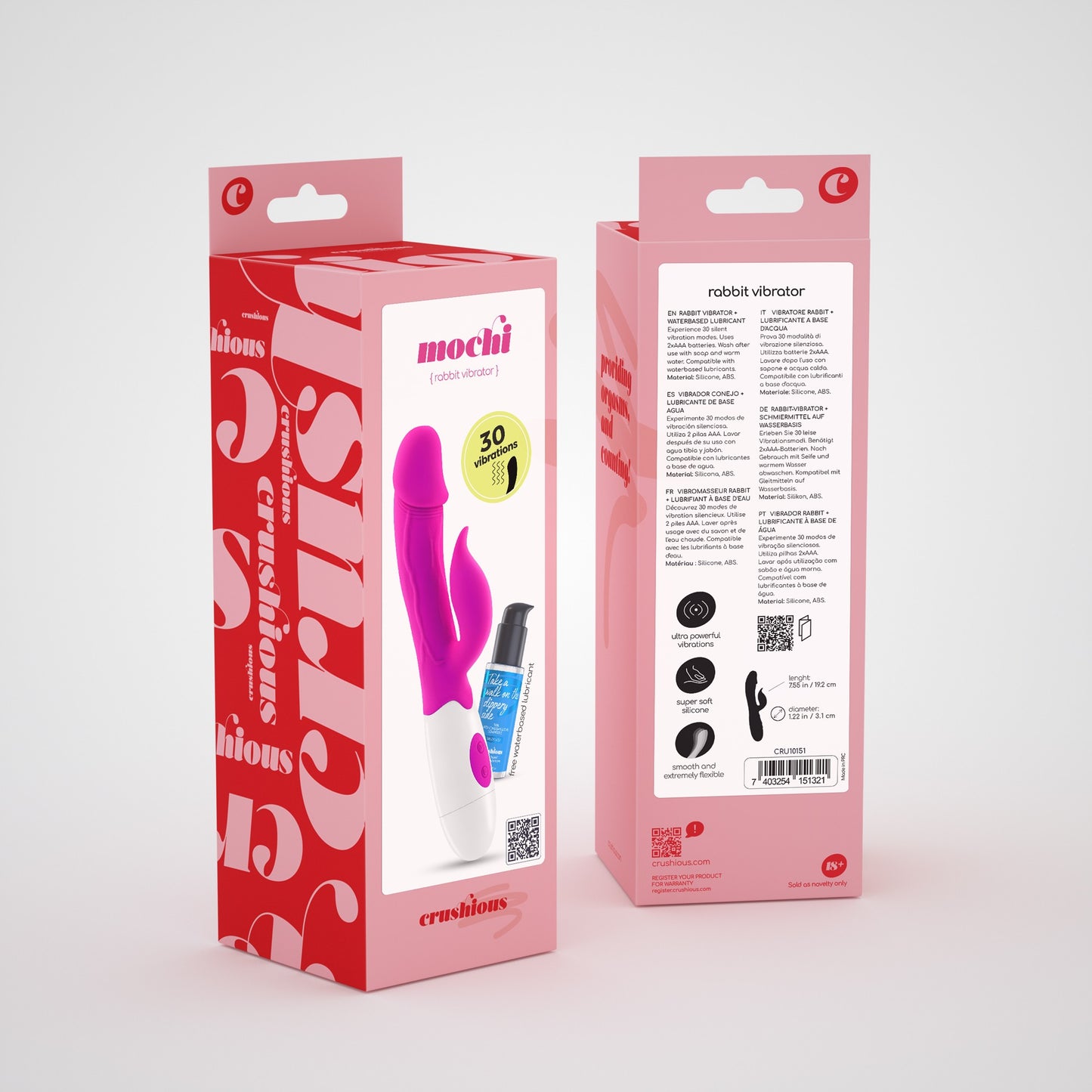 CRUSHIOUS MOCHI RABBIT VIBRATOR PURPLE WITH WATERBASED LUBRICANT INCLUDED
