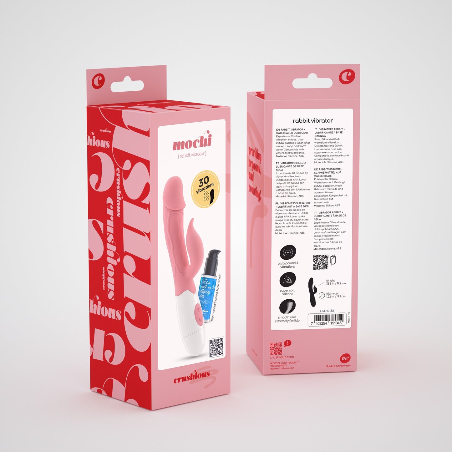 CRUSHIOUS MOCHI RABBIT VIBRATOR PINK WITH WATERBASED LUBRICANT INCLUDED