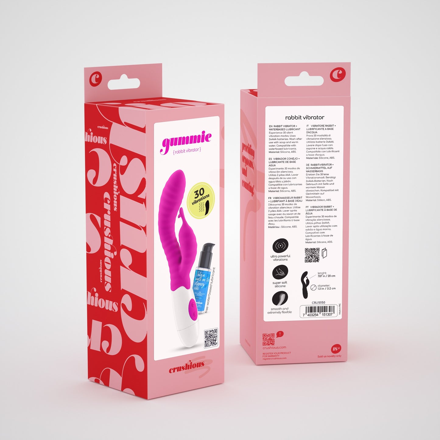 CRUSHIOUS GUMMIE RABBIT VIBRATOR PURPLE WITH WATERBASED LUBRICANT INCLUDED