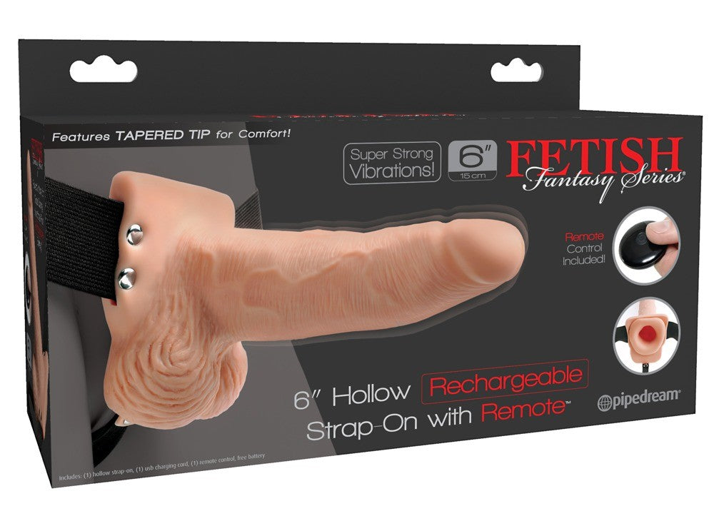6" HOLLOW RECHARGEABLE STRAP-ON WITH REMOTE FETISH FANTASY SERIES