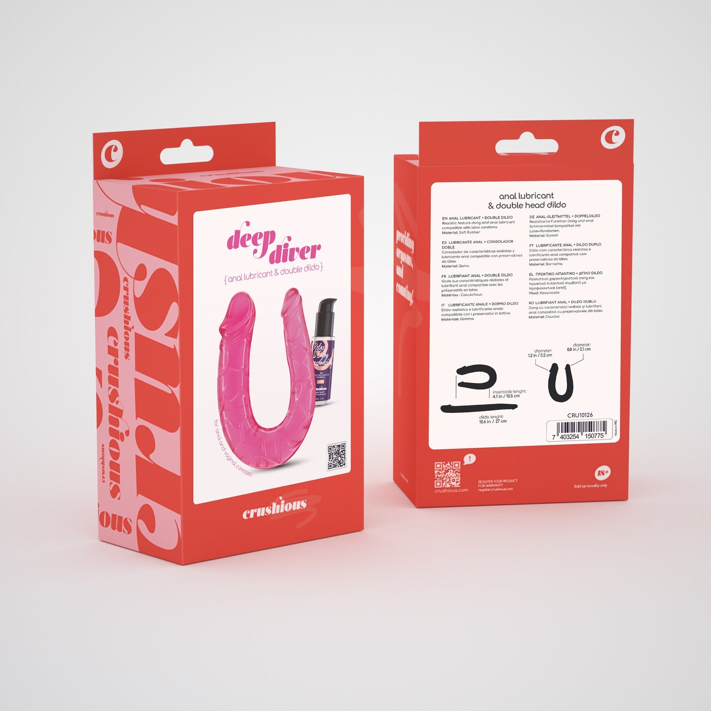 CRUSHIOUS DEEP DIVER DOUBLE DILDO WITH ANAL LUBRICANT 50ML PINK