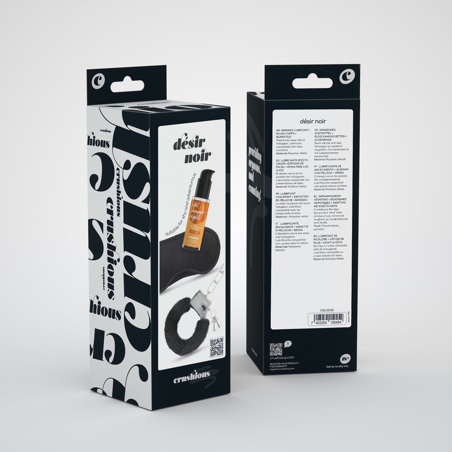 CRUSHIOUS DÉSIR NOIR HANDCUFFS SET + SATIN BLINDFOLD AND WARMING EFFECT LUBRICANT