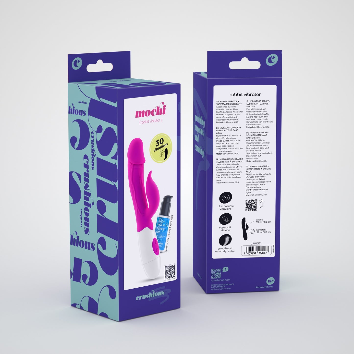 CRUSHIOUS MOCHI RABBIT VIBRATOR PURPLE WITH WATERBASED LUBRICANT INCLUDED