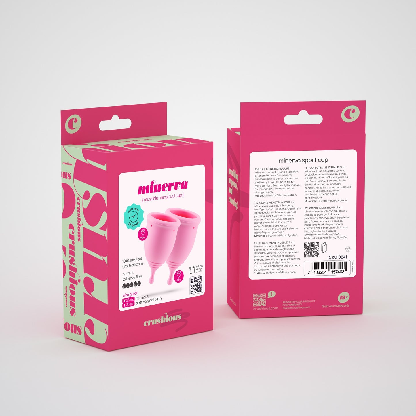 CRUSHIOUS MINERVA S + L MENSTRUAL CUPS WITH POUCH