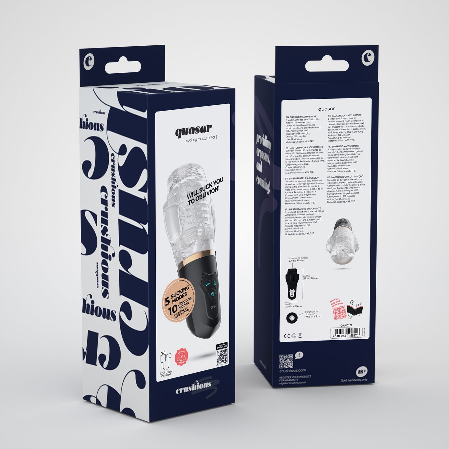 CRUSHIOUS QUASAR RECHARGEABLE MASTURBATOR WITH SUCTION