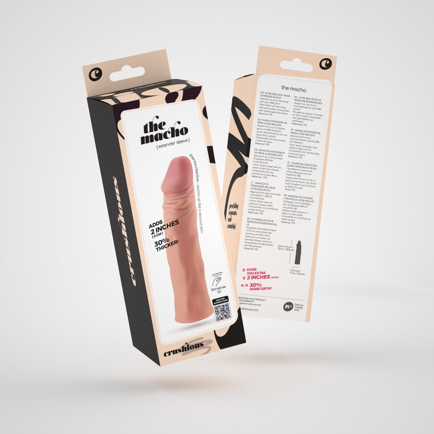 CRUSHIOUS THE MACHO REALISTIC PENIS SLEEVE WITH 2" EXTENSION