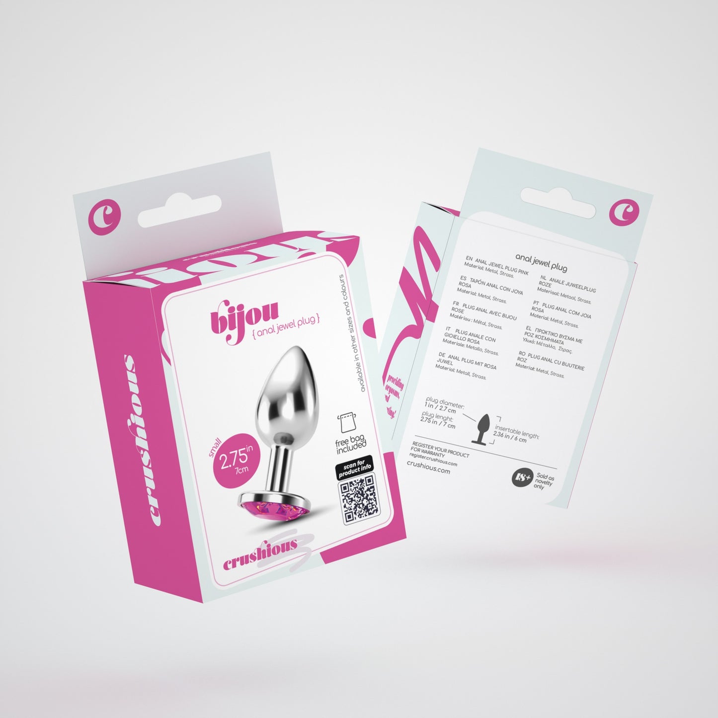CRUSHIOUS BIJOU ANAL JEWEL PLUG PINK SMALL WITH FREE VELVETY BAG