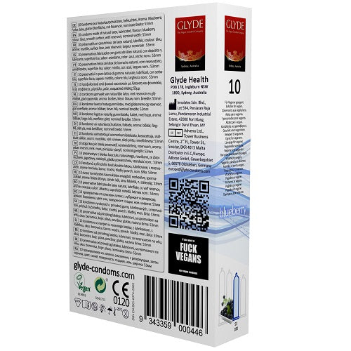 Ultra Blueberry Flavour Vegan Condoms 10 Pack