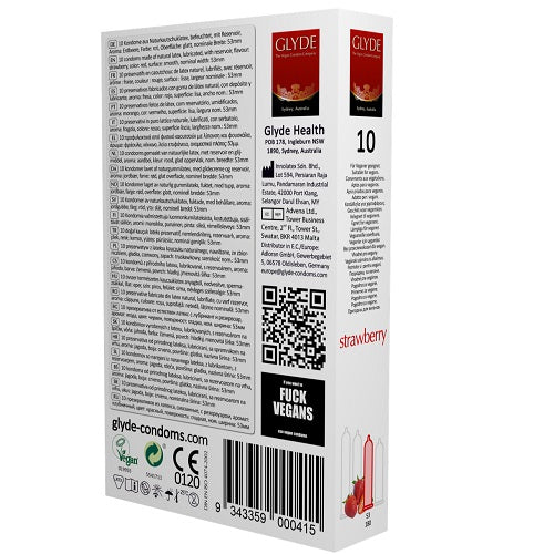 Ultra Strawberry Flavour Vegan Condoms 10 Pack