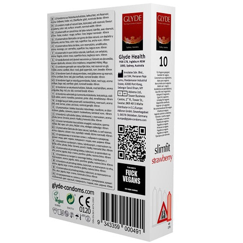 Ultra Slimfit Strawberry Flavour Vegan Condoms 10 Pack