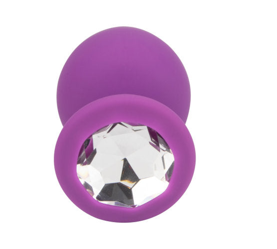 Jewelled Silicone Butt Plug Purple -Large