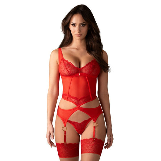 OBSESSIVE CORSET AND THONG CUPIDE DESIR RED