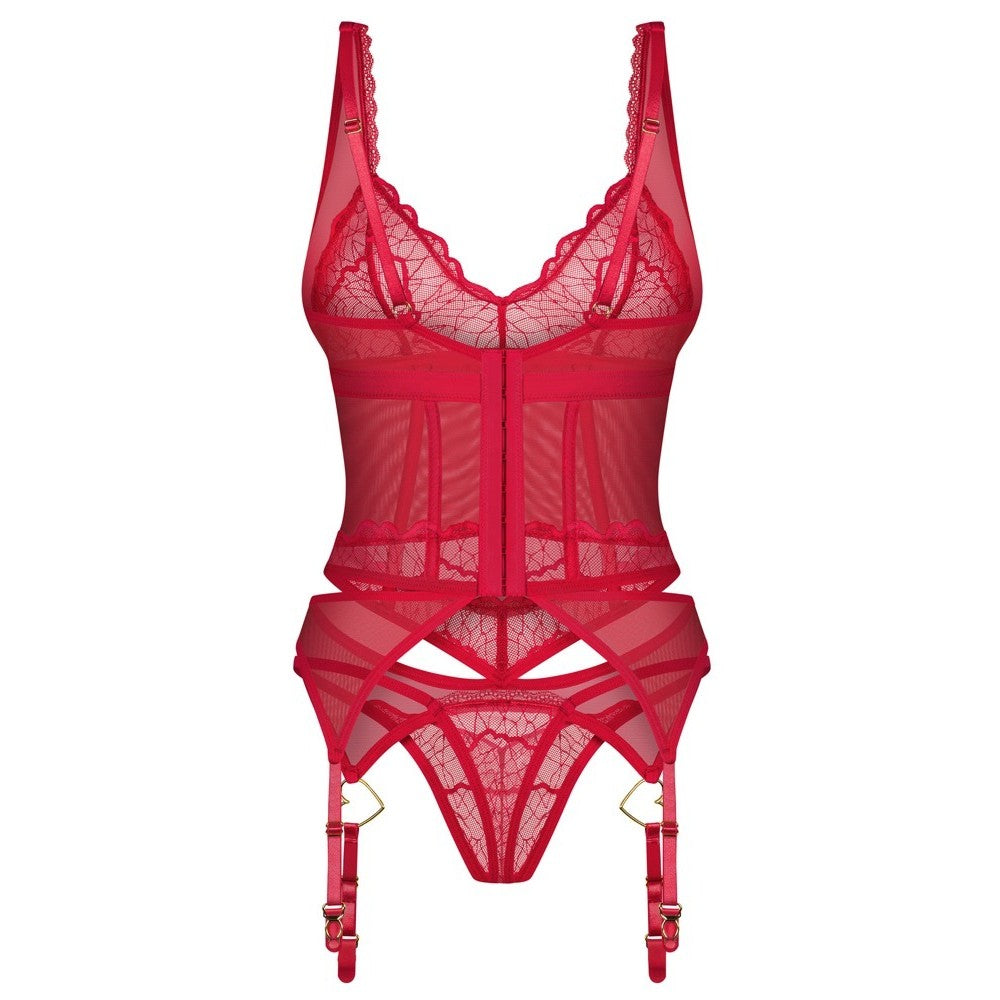 OBSESSIVE CORSET AND THONG CUPIDE DESIR RED