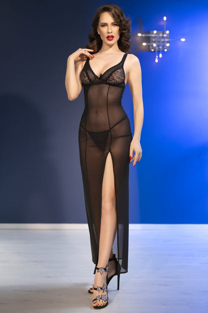 CHILIROSE CR-4723 LONG BABYDOLL AND THONG BLACK
