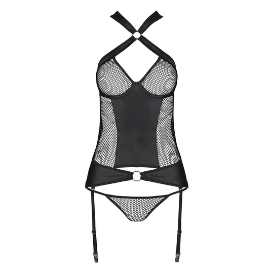 PASSION AMANDA CORSET AND THONG BLACK