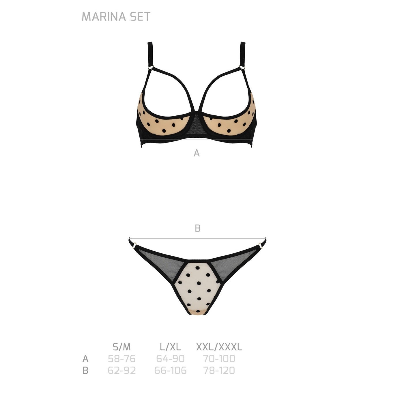 PASSION DEVIL COLLECTION MARINA SET 2 PIECE WITH OPEN BRA BEIGE