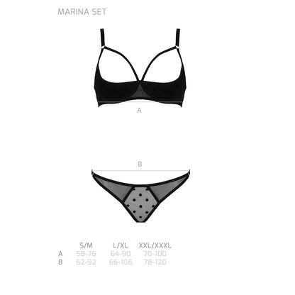 PASSION DEVIL COLLECTION MARINA SET 2 PIECE WITH OPEN BRA BLACK
