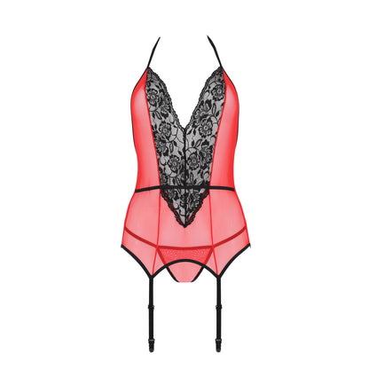 PASSION EROTIC LINE PEONIA CORSET AND THONG RED