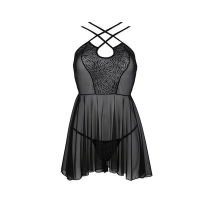 PASSION ECO COLLECTION SELAGINELLA CHEMISE AND THONG BLACK