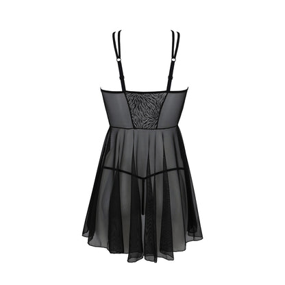 PASSION ECO COLLECTION SELAGINELLA CHEMISE AND THONG BLACK