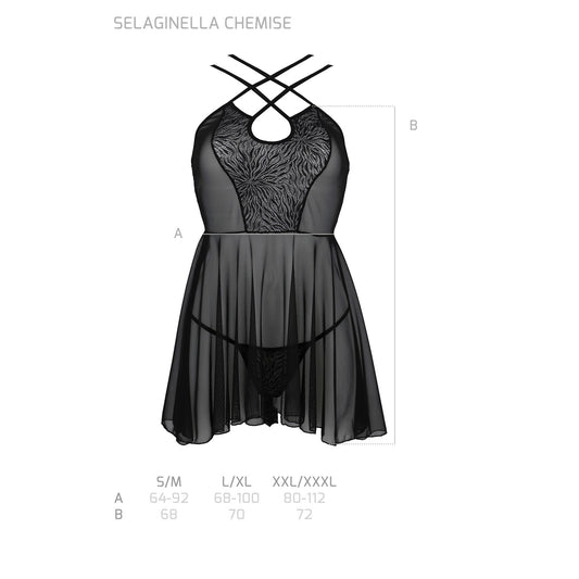 PASSION ECO COLLECTION SELAGINELLA CHEMISE AND THONG BLACK