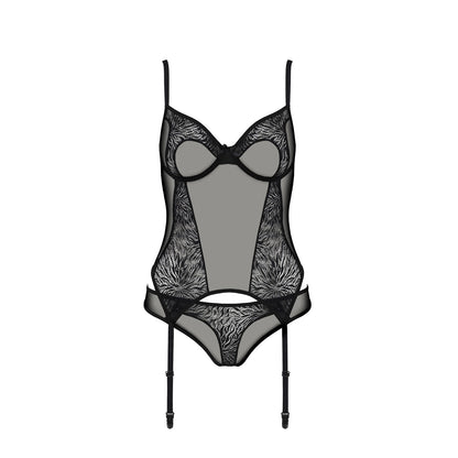 PASSION ECO COLLECTION SELAGINELLA CORSET AND THONG BLACK