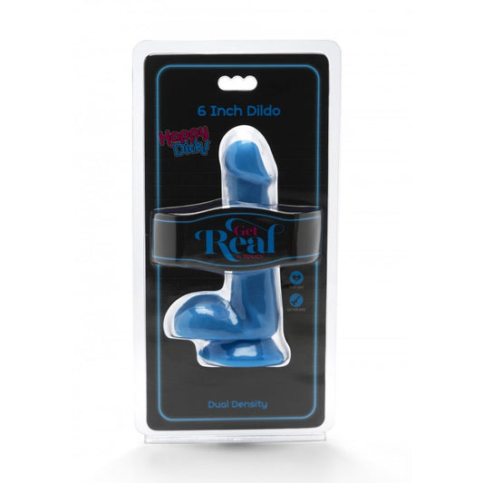 GET REAL HAPPY DICKS DILDO 6 INCH WITH TESTICLES BLUE