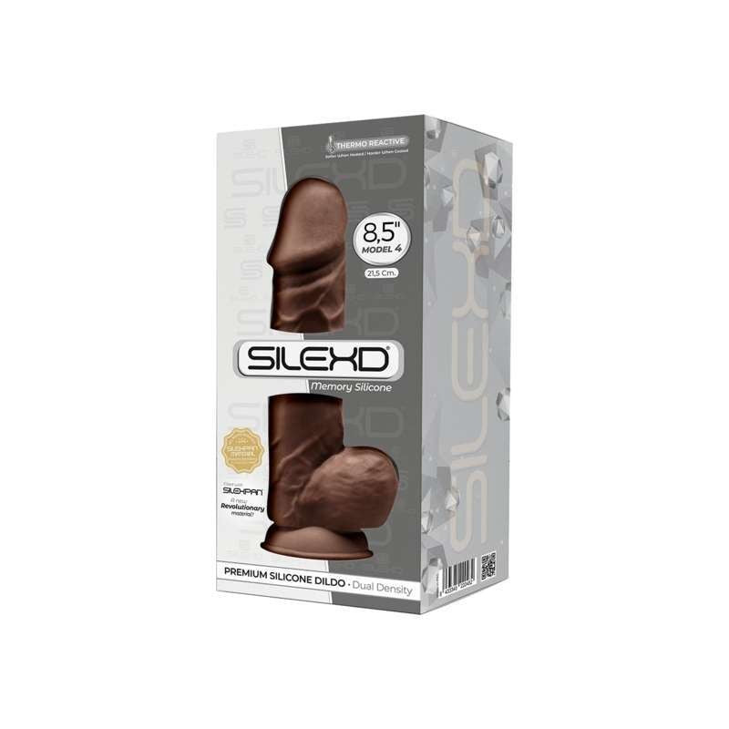 SILEXD DILDO REALISTIC DUAL DENSITY WITH TESTICLE BROWN MOD. 4 8.5"