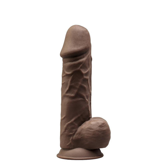 SILEXD DILDO REALISTIC DUAL DENSITY WITH TESTICLE BROWN MOD. 4 8.5"