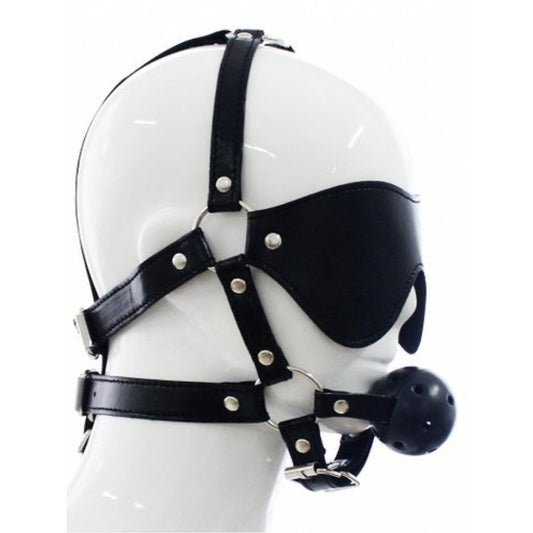 ARGUS TOYS OVER THE HEAD EYE MASK WITH BALL GAG