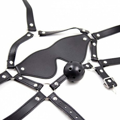 ARGUS TOYS OVER THE HEAD EYE MASK WITH BALL GAG