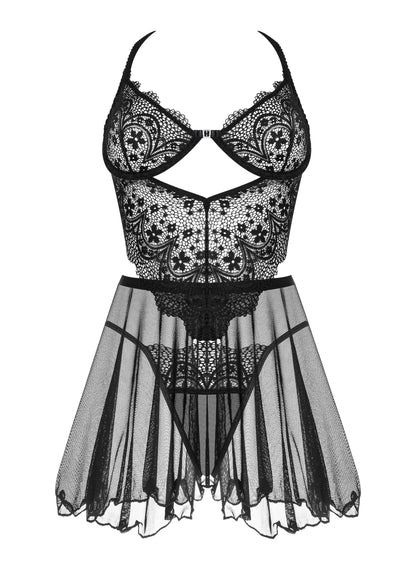BEAUTY NIGHT FASHION DARK MIRAGE CHEMISE AND THONG BLACK